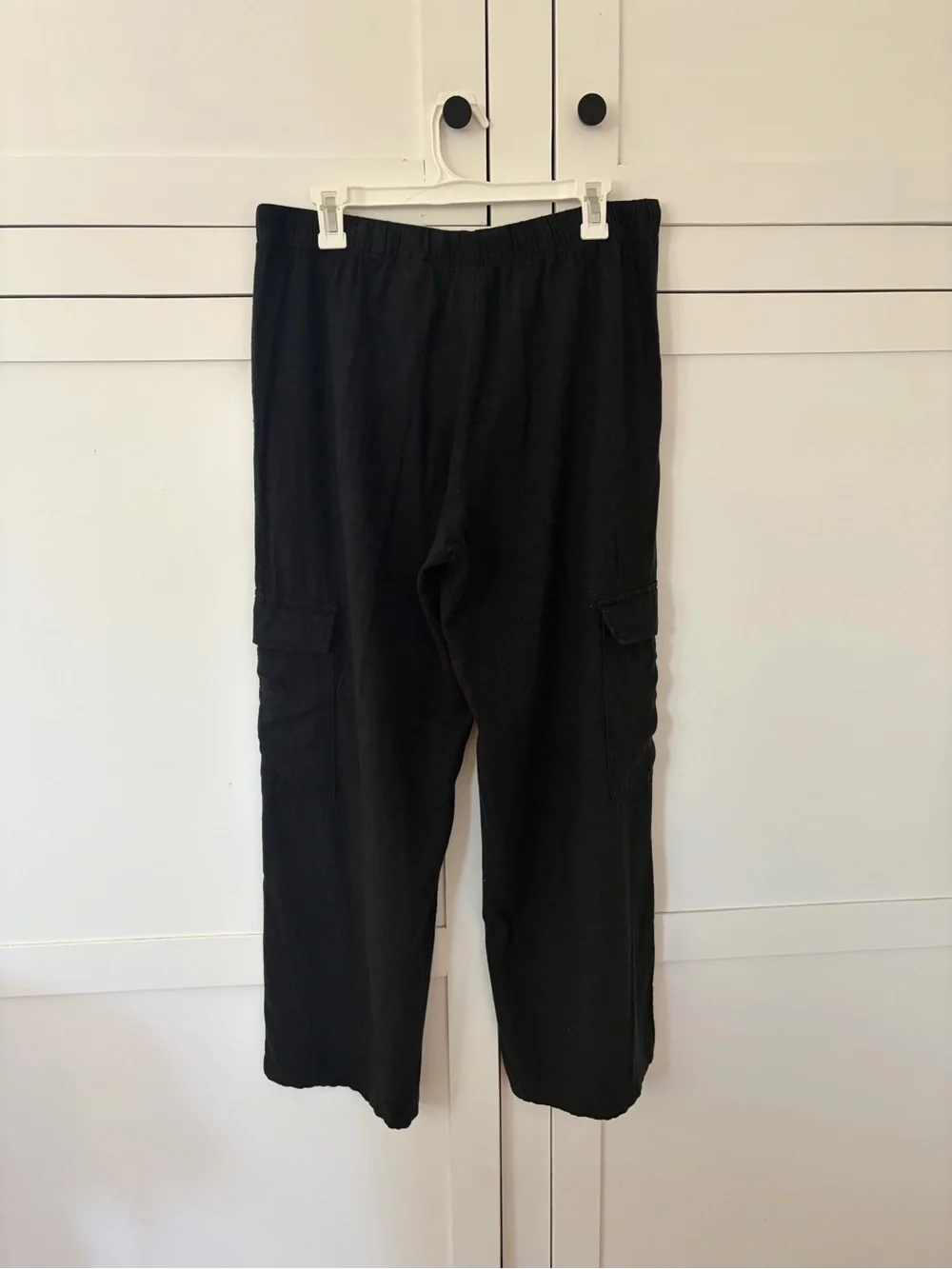 H&M Black Linen Straight Cargo Pants Size Medium